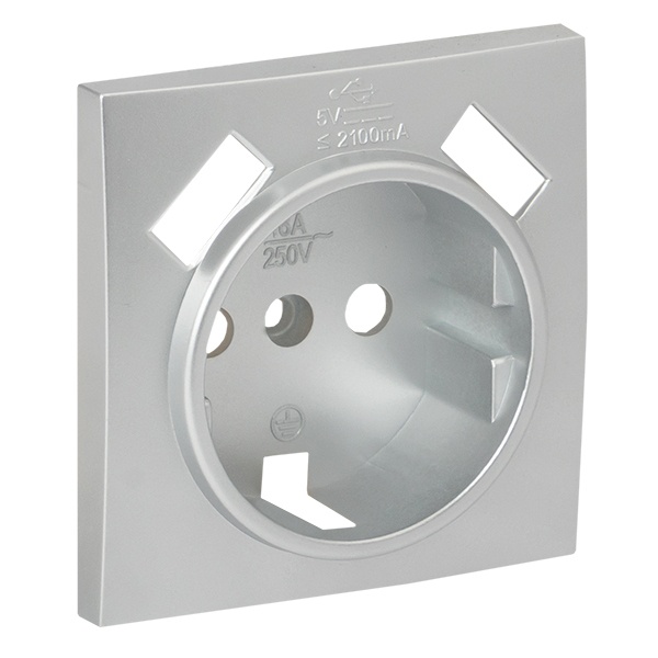 Лицевая панель розетки EKF PROxima 1-местной с/з 16А со шторками с 2 USB 2,1А Валенсия сталь