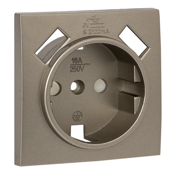 Лицевая панель розетки EKF PROxima 1-местной с/з 16А со шторками с 2 USB 2,1А Валенсия кашемир