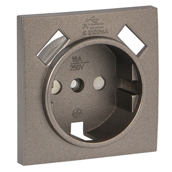 Лицевая панель розетки EKF PROxima 1-местной с/з 16А со шторками с 2 USB 2,1А Валенсия графит