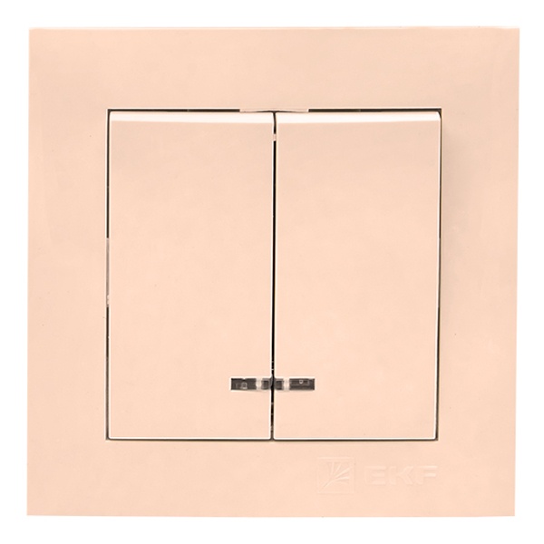 Выключатель 2-клавишный с индикатором EKF PROxima 10А IP20 Валенсия кремовый