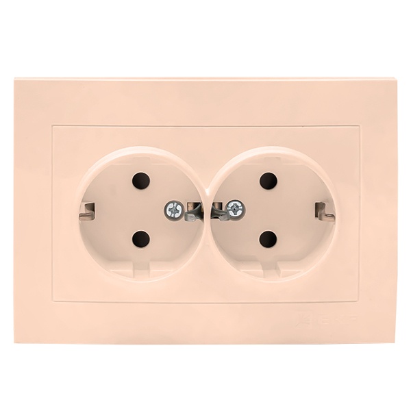 Розетка 2-местная с заземлением со шторками EKF PROxima 16А IP20 Валенсия кремовый