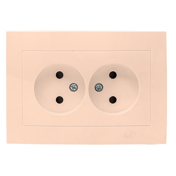 Розетка 2-местная без заземления со шторками EKF PROxima 16А IP20 Валенсия кремовый
