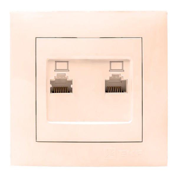 Розетка EKF PROxima RJ-45 2-местная IP20 Валенсия кремовый