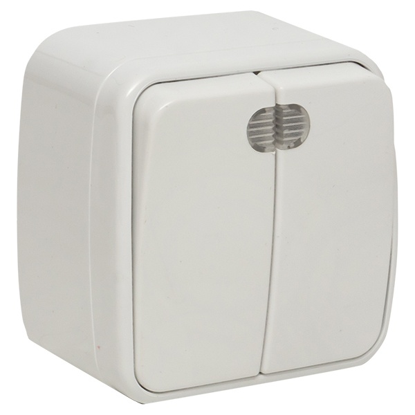 Накладной выключатель 2-клавишный EKF Минск с индикатором 10А IP20 белый