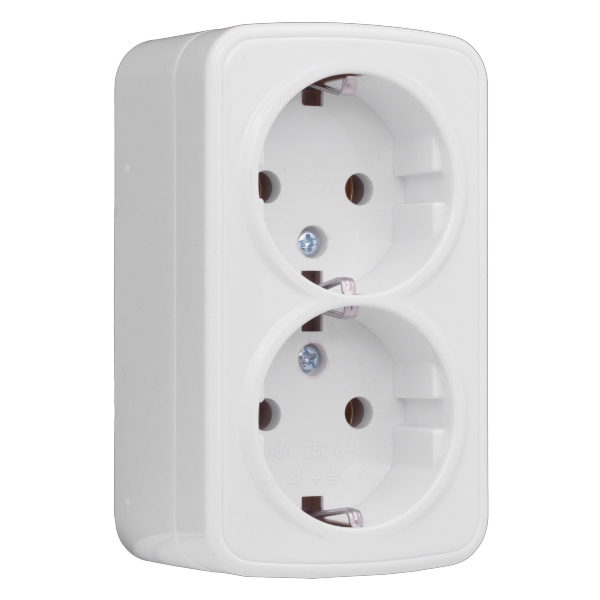 Накладная розетка EKF Минск 2-местная с заземлением 16А IP20 белый