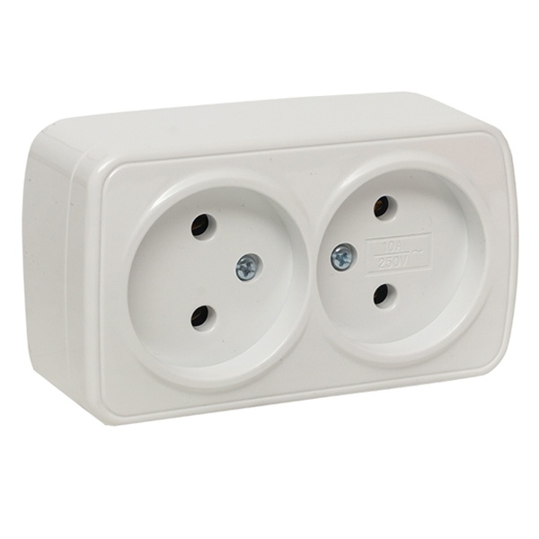 Накладная розетка EKF Минск 2-местная без заземления 10А IP20 белый