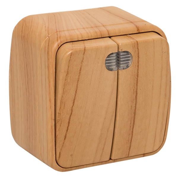 Накладной выключатель 2-клавишный EKF Минск с индикатором 10А IP20 светлое дерево