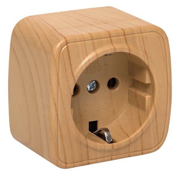 Накладная розетка EKF Минск 1-местная с заземлением 16А IP20 светлое дерево