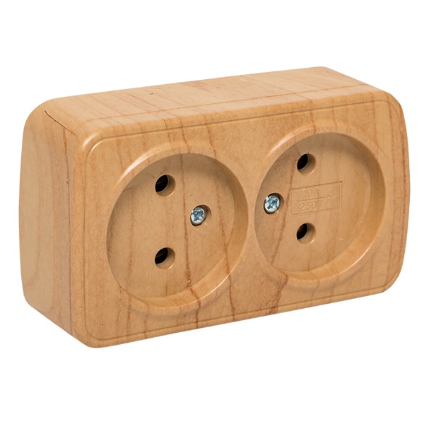 Накладная розетка EKF Минск 2-местная без заземления 10А IP20 светлое дерево
