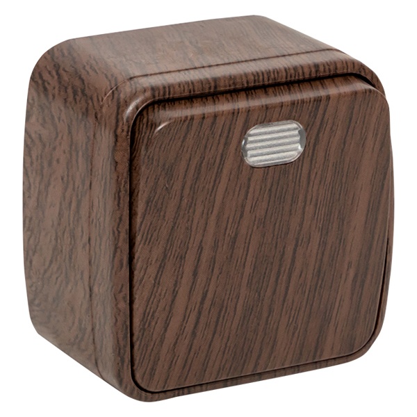 Накладной выключатель 1-клавишный EKF Минск с индикатором 10А IP20 тёмное дерево