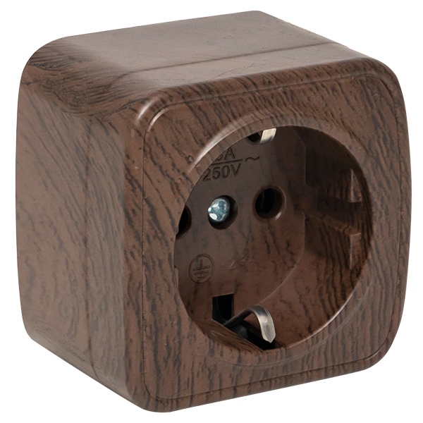 Накладная розетка EKF Минск 1-местная с заземлением 16А IP20 тёмное дерево