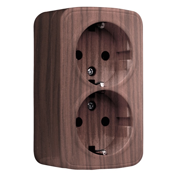 Накладная розетка EKF Минск 2-местная с заземлением 16А IP20 тёмное дерево