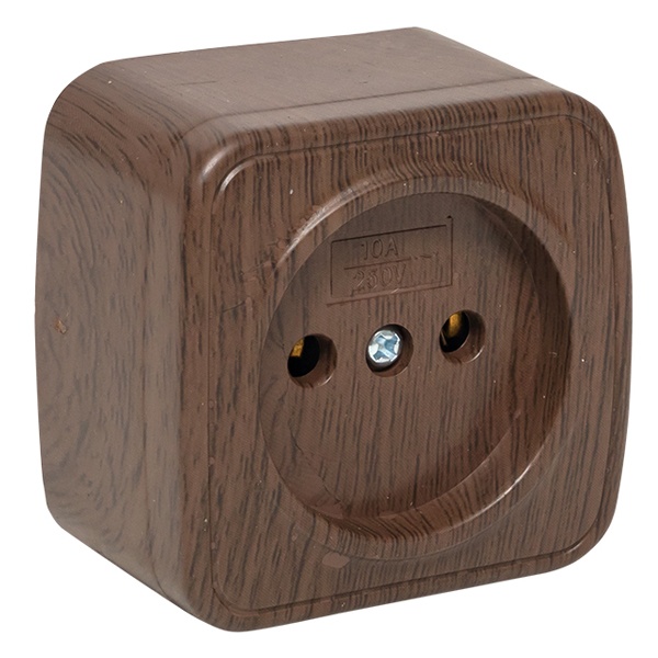 Накладная розетка EKF Минск 1-местная без заземления 10А IP20 тёмное дерево