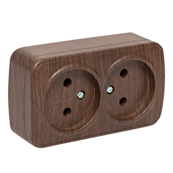 Накладная розетка EKF Минск 2-местная без заземления 10А IP20 тёмное дерево