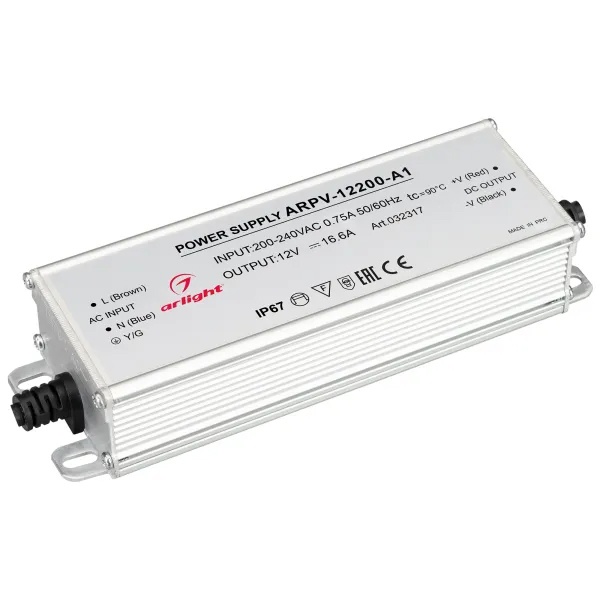 Блок питания Arlight ARPV-12200-A1 12V, 16.6A, 200W ARL, IP67 Металл, 3 года