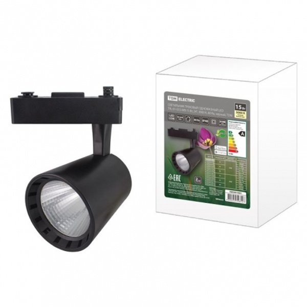 Светильник трековый TDM однофазный LED TRL-01-015-WB 15W 24гр 3000K 1350Lm 230V 80Ra черный IP40