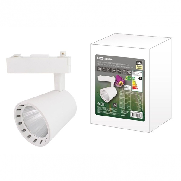 Светильник трековый TDM однофазный LED TRL-01-030-WW 30W 24гр 3000K 3000Lm 230V 80Ra белый IP40