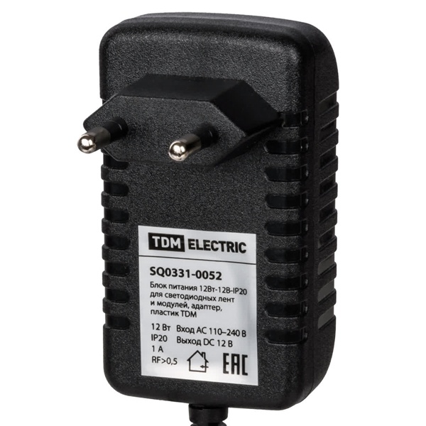 Блок питания TDM 12W 12V IP20 для светодиодных лент и модулей DC пластиковый корпус, адаптер