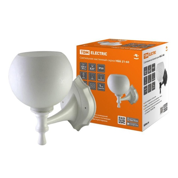 Светильник TDM Бра НББ 21-60-1323 УХЛ4 max60W Е27 230V белый, плафон полушар белый IP20