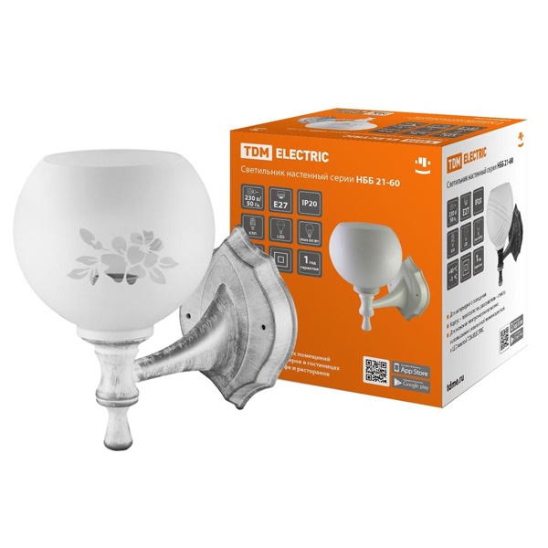 Светильник TDM НББ 21-60-1321 УХЛ4 max60W Е27 230V белый под серебро, плафон полушар цветы IP20