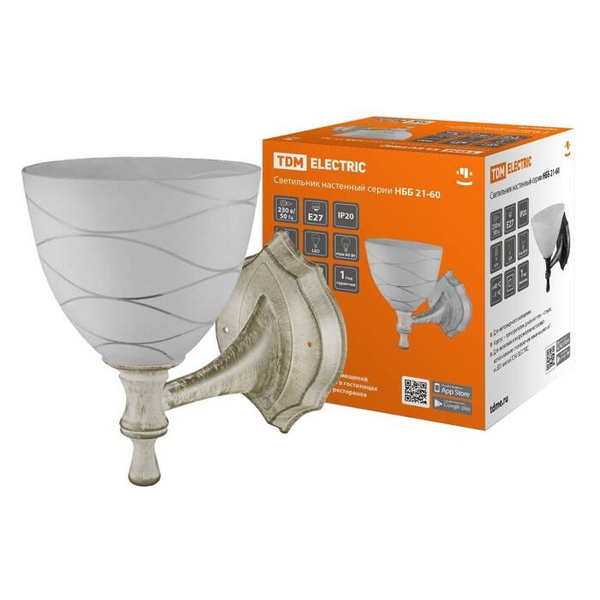 Светильник TDM НББ 21-60-1411 УХЛ4 max60W Е27 230V белый под золото, плафон конус линии IP20