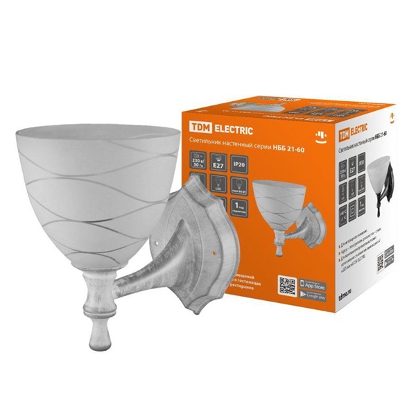 Светильник TDM НББ 21-60-1411 УХЛ4 max60W Е27 230V белый под серебро, плафон конус линии IP20