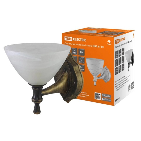 Светильник TDM НББ 21-60-1731 УХЛ4 max60W Е27 230V черный под золото, плафон конус алебастр IP20
