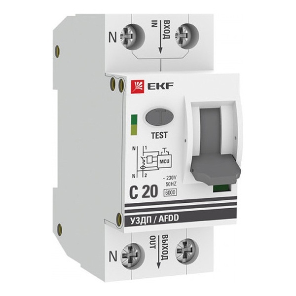 Устройство защиты от дугового пробоя УЗДП EKF с автоматическим выключателем 1P+N 20А (C) 6 кА