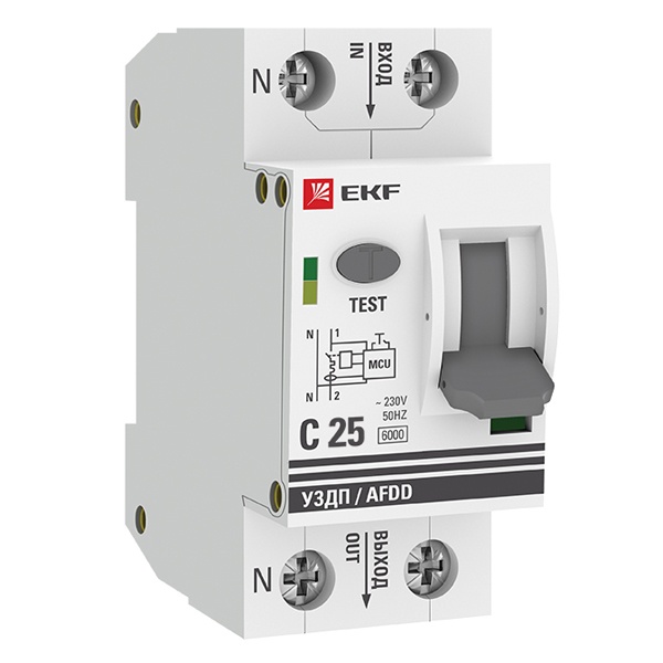 Устройство защиты от дугового пробоя УЗДП EKF с автоматическим выключателем 1P+N 25А (C) 6 кА