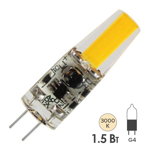 Лампа светодиодная TDM 1,5W AC/DC 3000K 12V G4 COB 9,5х36мм