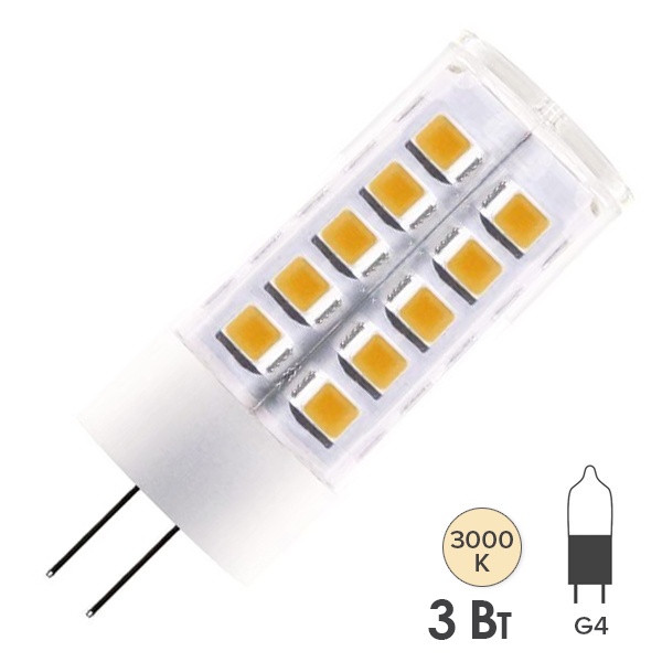 Лампа светодиодная TDM 3W AC/DC 3000K 12V G4 SMD 16x43мм