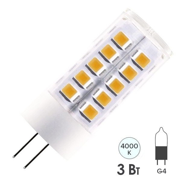 Лампа светодиодная TDM 3W AC/DC 4000K 12V G4 SMD 16х43мм