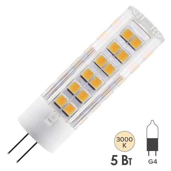 Лампа светодиодная TDM 5W AC/DC 3000K 12V G4 SMD 16х57мм