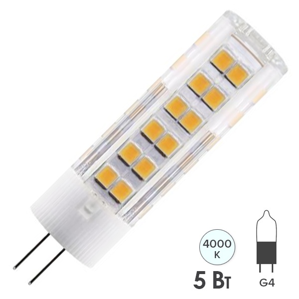 Лампа светодиодная TDM 5W AC/DC 4000K 12V G4 SMD 16х57мм