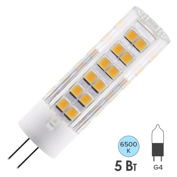 Лампа светодиодная TDM 5W AC/DC 6500K 12V G4 SMD 16х57мм