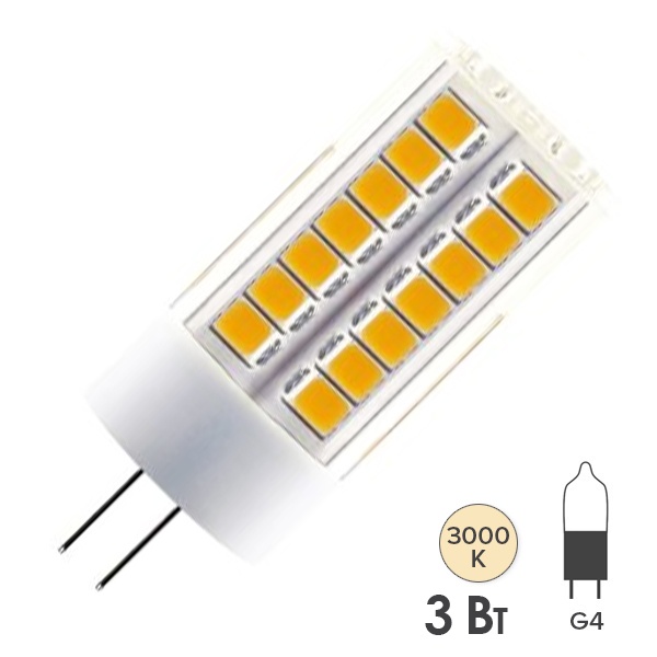 Лампа светодиодная TDM 3W 220V 3000K G4 SMD 16x43mm тепло-белый свет