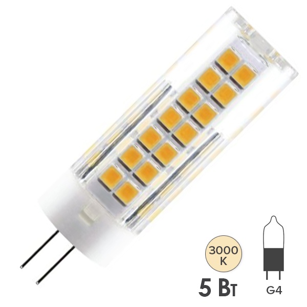 Лампа светодиодная TDM 5W 220V 3000K G4 SMD 16x55mm тепло-белый свет