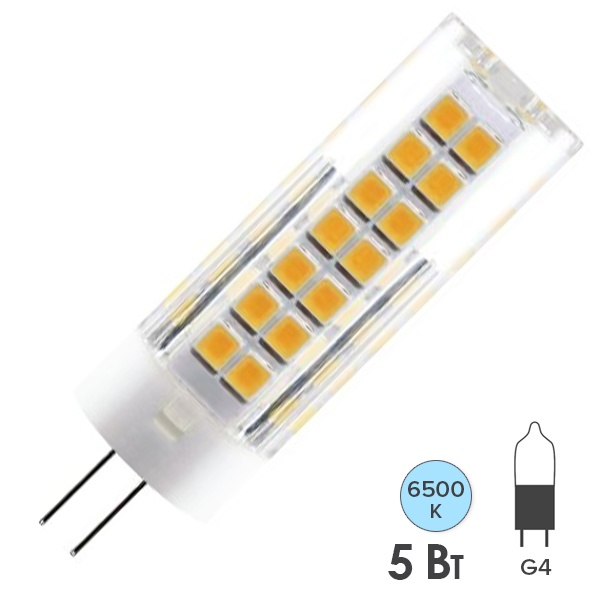 Лампа светодиодная TDM 5W 220V 6500K G4 SMD 16x55mm дневной свет