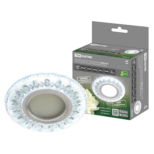 Светильник встраиваемый TDM СВ 03-07 MR16 50W G5.3 LED подсветка 3W зеркальный/хром