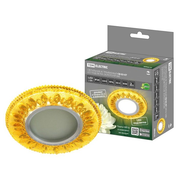 Светильник встраиваемый TDM СВ 03-07 MR16 50W G5.3 LED подсветка 3W золото/хром