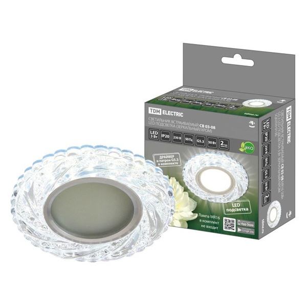 Светильник встраиваемый TDM СВ 03-08 MR16 50W G5.3 LED подсветка 3W зеркальный/хром