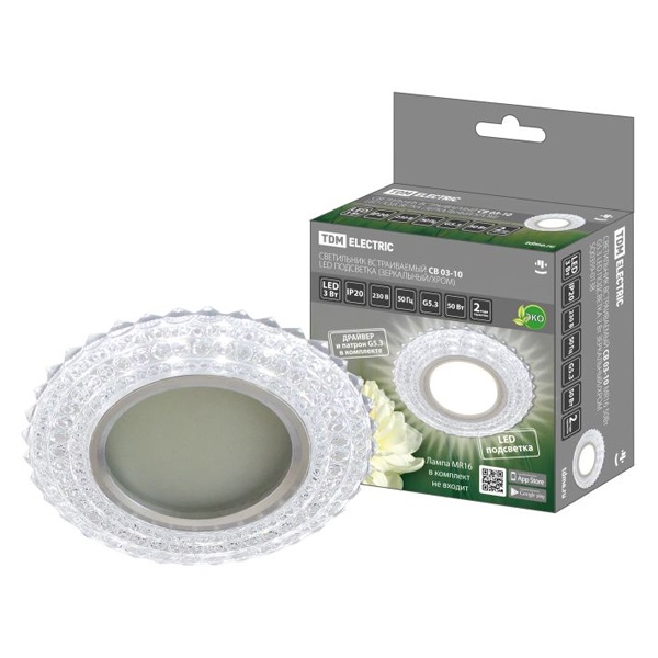 Светильник встраиваемый TDM СВ 03-10 MR16 50W G5.3 LED подсветка 3W зеркальный/хром