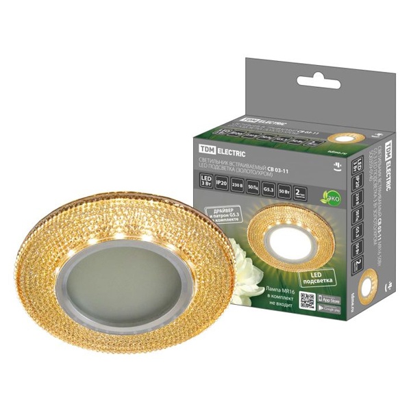 Светильник встраиваемый TDM СВ 03-11 MR16 50W G5.3 LED подсветка 3W золото/хром