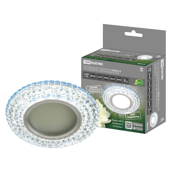 Светильник встраиваемый TDM СВ 03-12 MR16 50W G5.3 LED подсветка 3W зеркальный/хром
