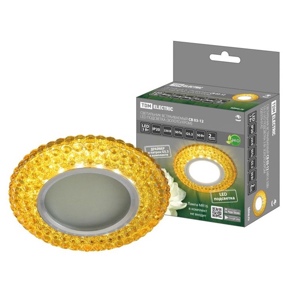 Светильник встраиваемый TDM СВ 03-12 MR16 50W G5.3 LED подсветка 3W золото/хром