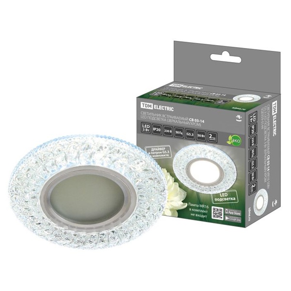 Светильник встраиваемый TDM СВ 03-14 MR16 50W G5.3 LED подсветка 3W зеркальный/хром
