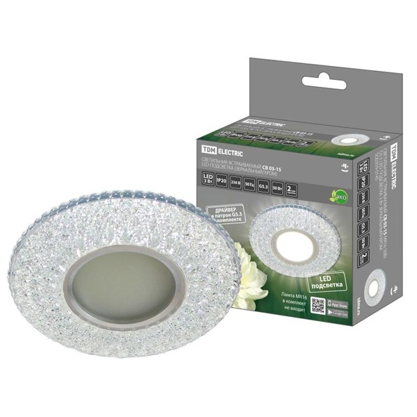Светильник встраиваемый TDM СВ 03-15 MR16 50W G5.3 LED подсветка 3W зеркальный/хром