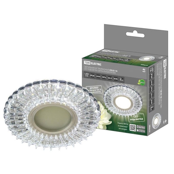 Светильник встраиваемый TDM СВ 03-16 MR16 50W G5.3 LED подсветка 3W зеркальный/хром