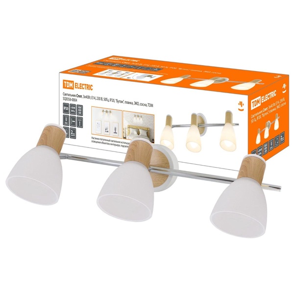 Светильник накладной спот TDM 3x40W 230V 50Гц Бутон планка ЭКО сосна Е14 IP20