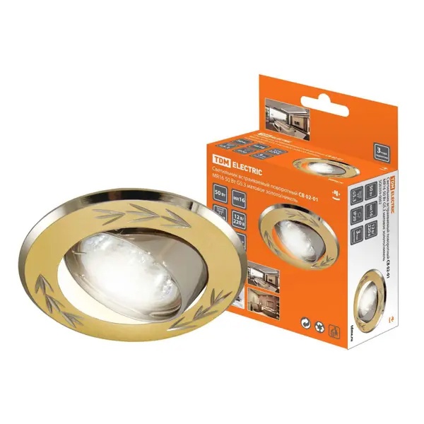 Светильник встраиваемый TDM поворотный СВ 02-01 MR16 50W 230V G5.3 матовый золото/никель d75mm IP20